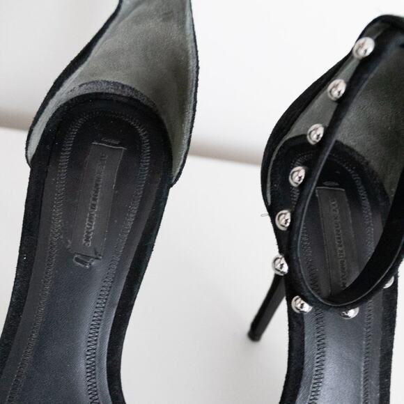 Alexander Wang Studded Antonia Ankle Strap Heel Black Suede Sandal Size 37.5 - Picture 5 of 11